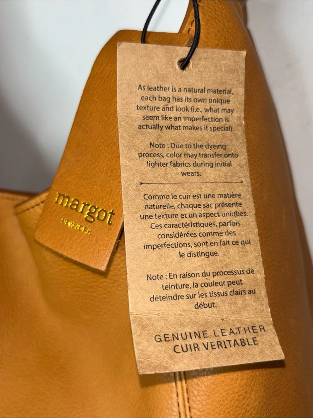 Margot New York Dakota Cognac Brown Leather Large Shoulder Hobo Bag Tote NWT